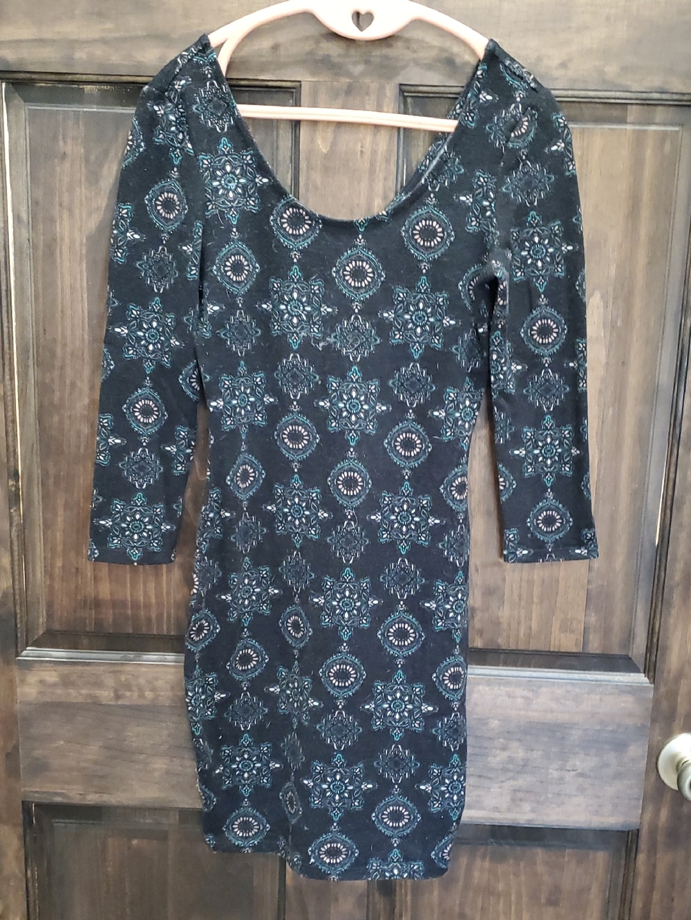 Women's Black Patterned Scoop Neck Dress